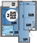 Планировка 44,01 м²