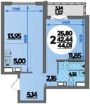 Планировка 44,01 м²